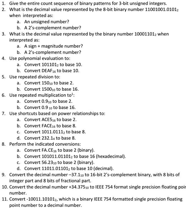 SOLVED: Give the entire count sequence of binary patterns for 3-bit