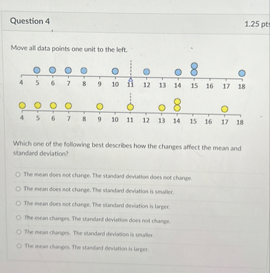 question 4 125 mathrmpt move all data points one unit to the left which ...