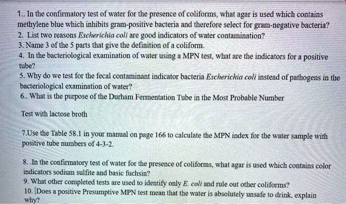 SOLVED: In the confirmatory test of water for the presence of coliforms ...