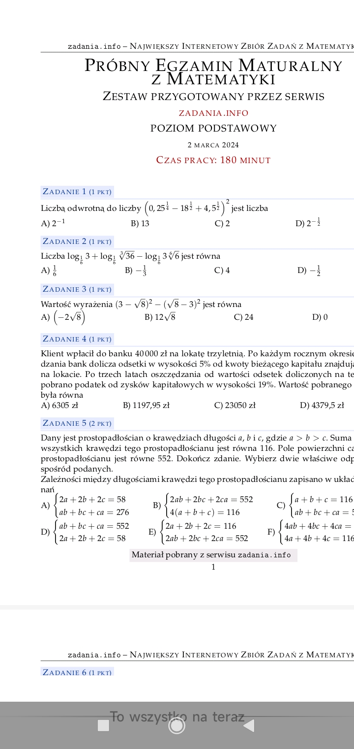 SOLVED: Zadania.info- NAJWI?KSZY INTERnETOWY ZBIÓR ZADA? Z MATEMATYk ...