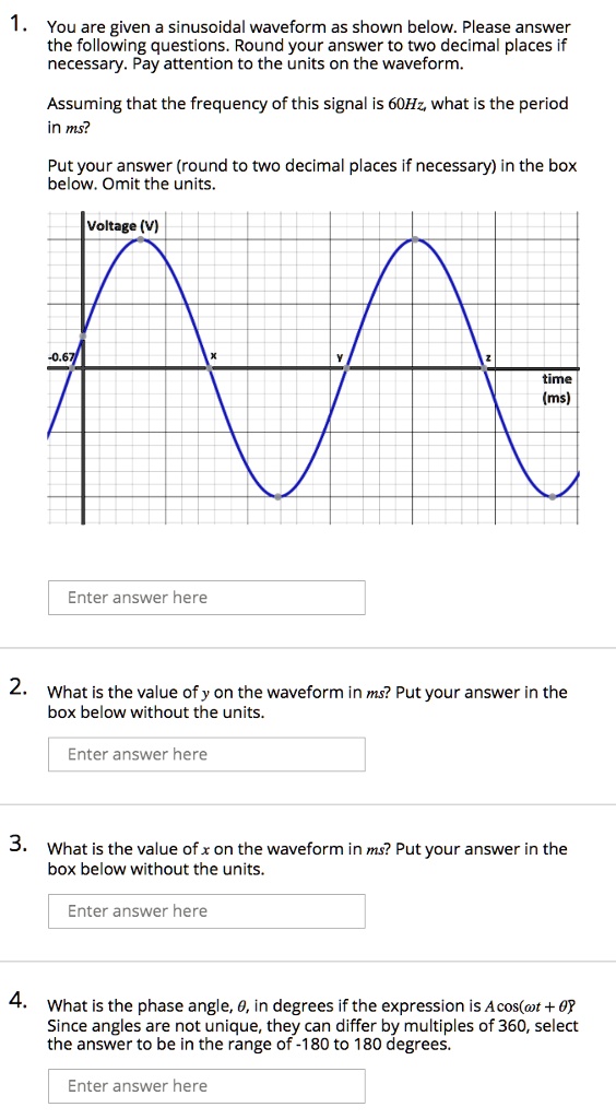 You are given a sinusoidal waveform as shown below. Please answer the ...
