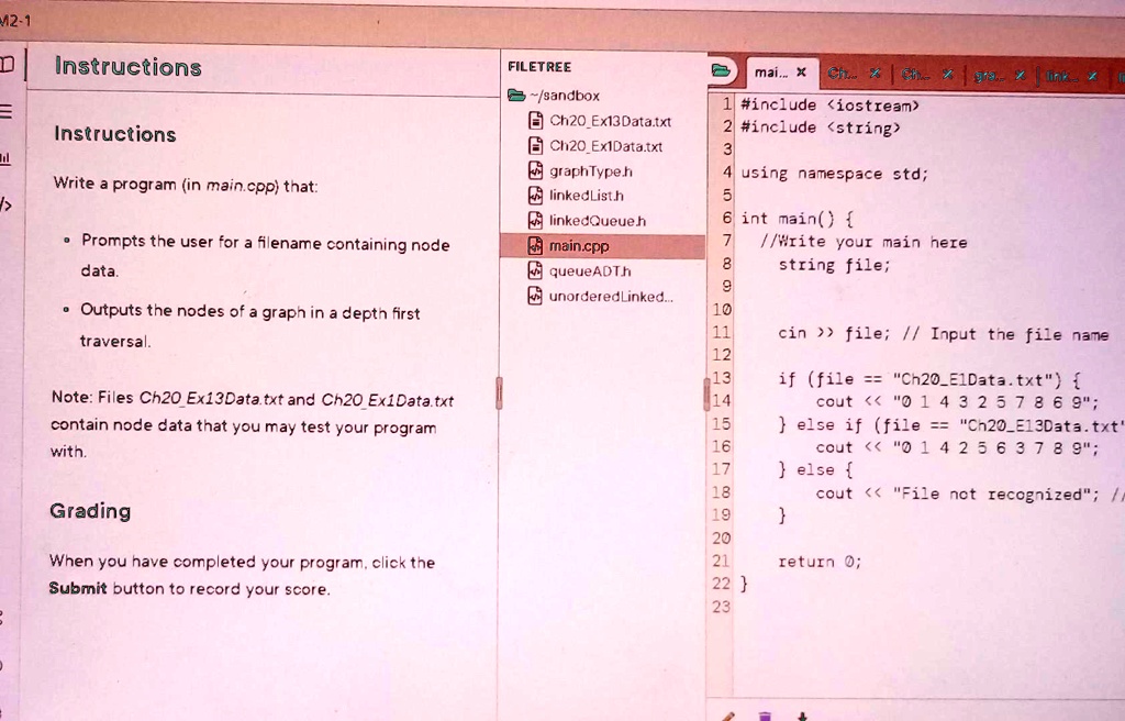 12-1 Instructions Instructions Write a program (in main.cpp) that ...