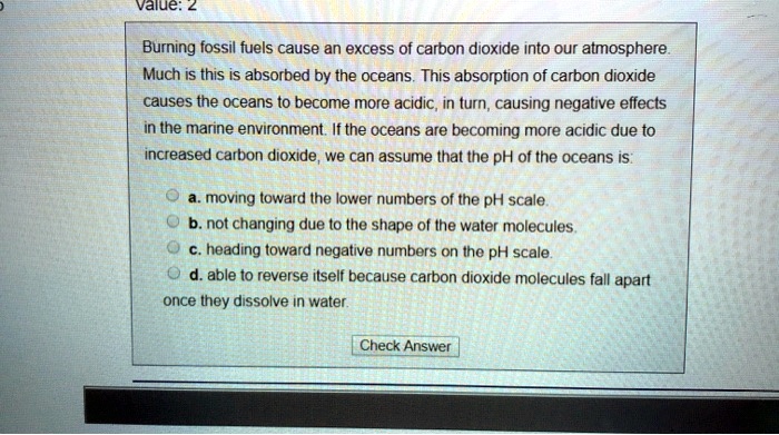 SOLVED: value: 2 Burning fossil fuels cause an excess of carbon dioxide ...