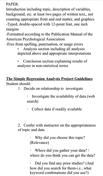 Solved Paper Introduction Including Topic Description Of Variables Background Etc At Least Two Pages Of Written Text Not Counting Appropriate Front And End Matter And Graphics Typed Double Spaced With 2 Point Font One Inch