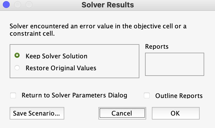 SOLVED: Solver Results Solver Encountered An Error Value In The ...