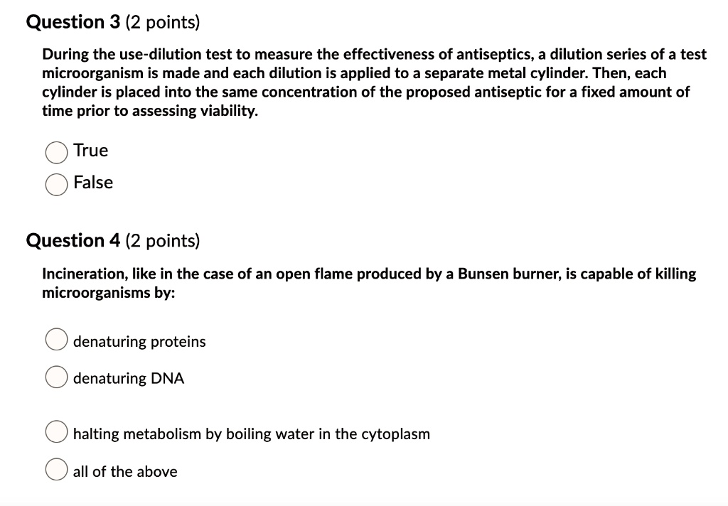 SOLVED Question 3 (2 points) During the usedilution test to measure