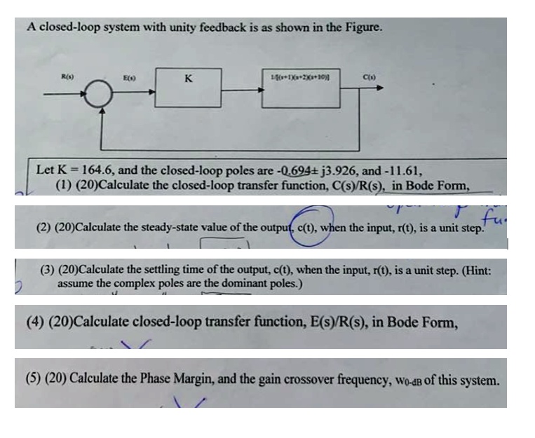 SOLVED: A closed-loop system with unity feedback is as shown in the ...