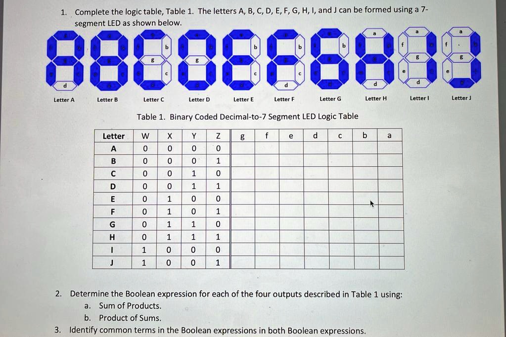 SOLVED: Complete The Logic Table; Table 1. The Letters A, B, C,D, E, F ...