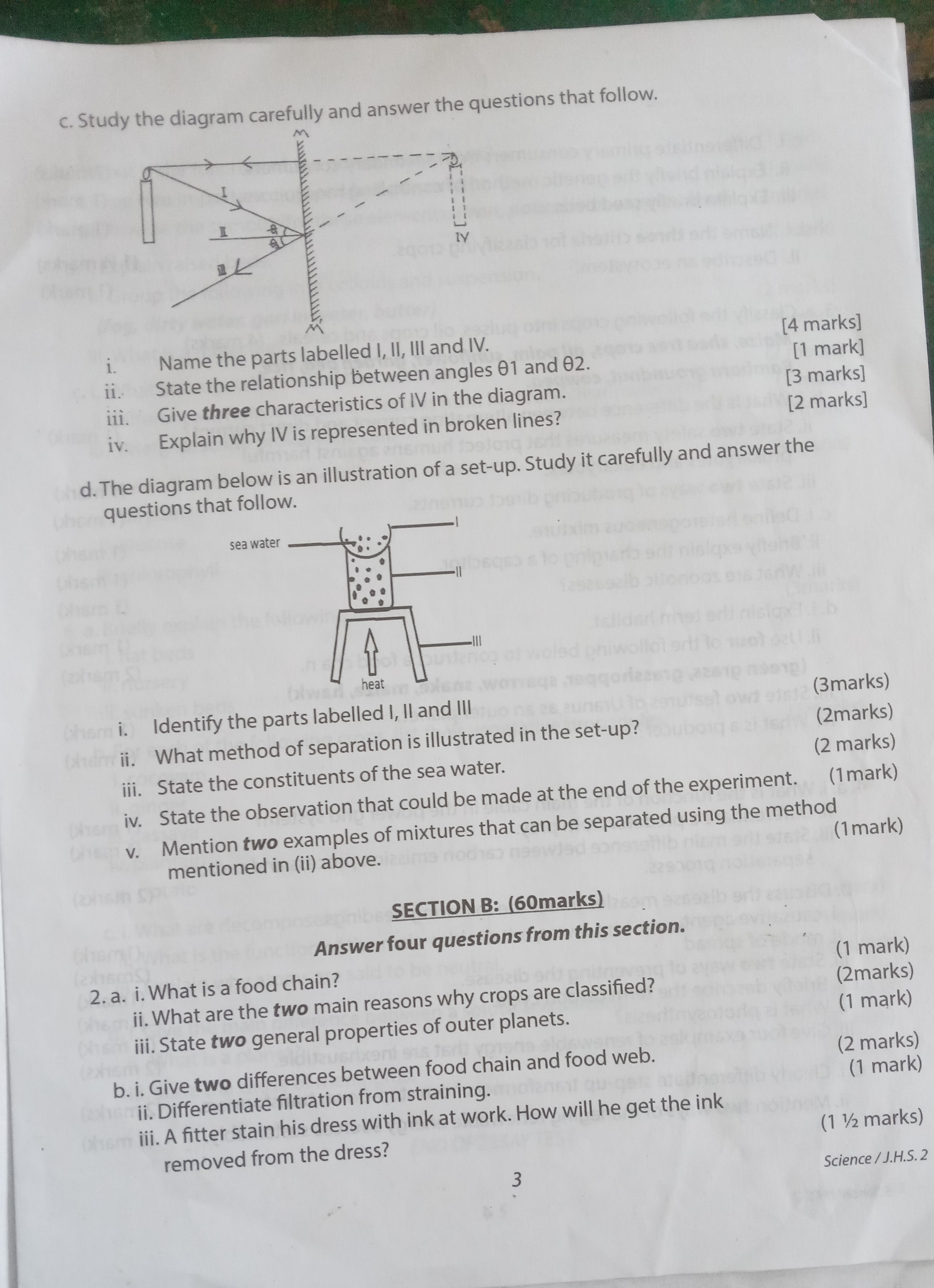 c. Study the diagram carefully and answer the questions that follow. i ...