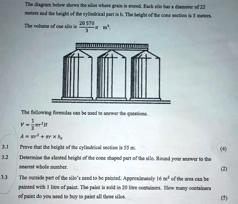 SOLVED The diagram below shows the silos where grain is stored. Each silo has a diameter of22