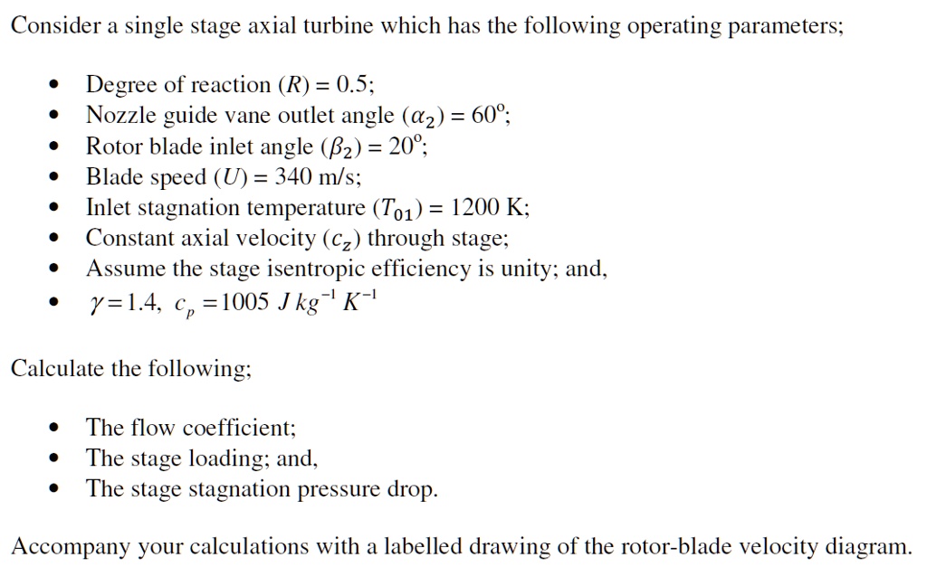 SOLVED: Consider a single-stage axial turbine which has the following ...