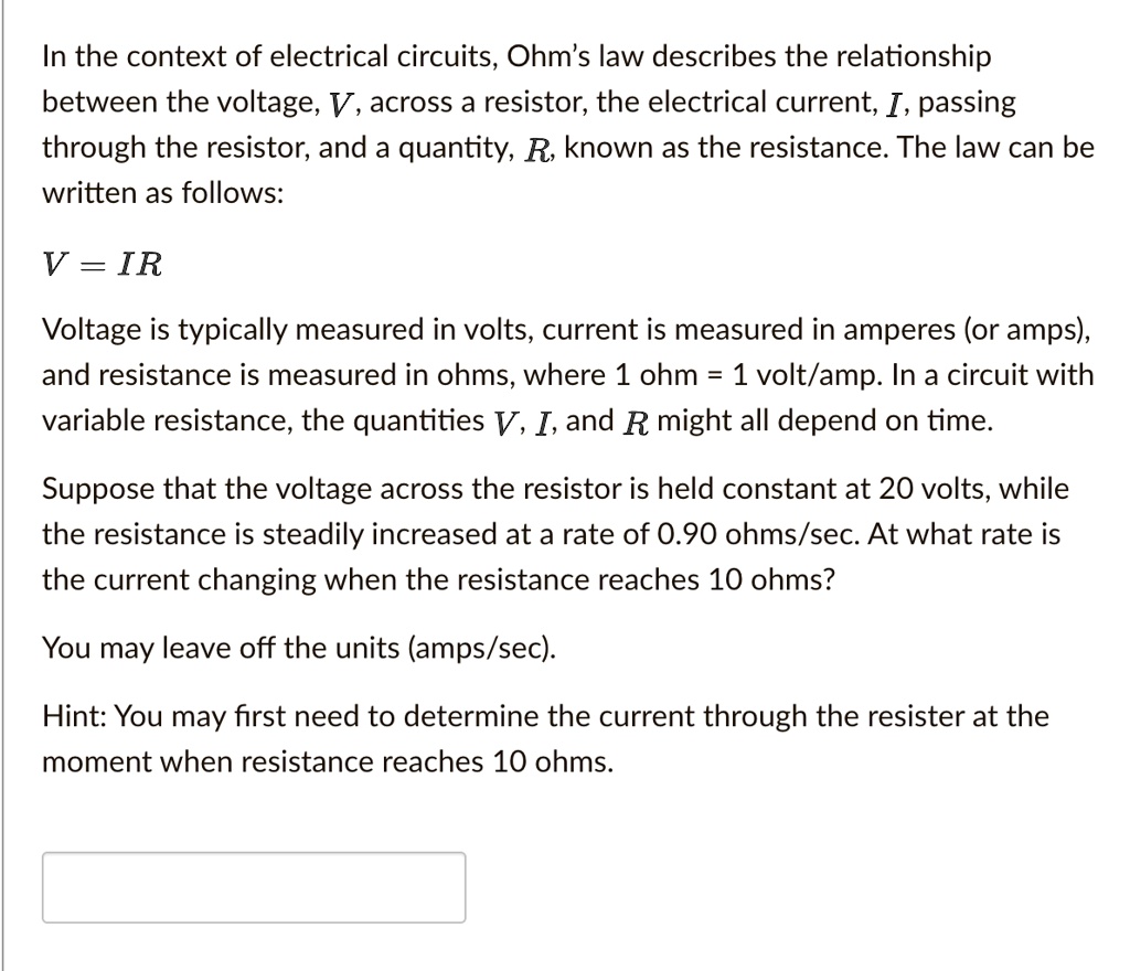 SOLVEDIn the context of electrical circuits, Ohm's law describes the