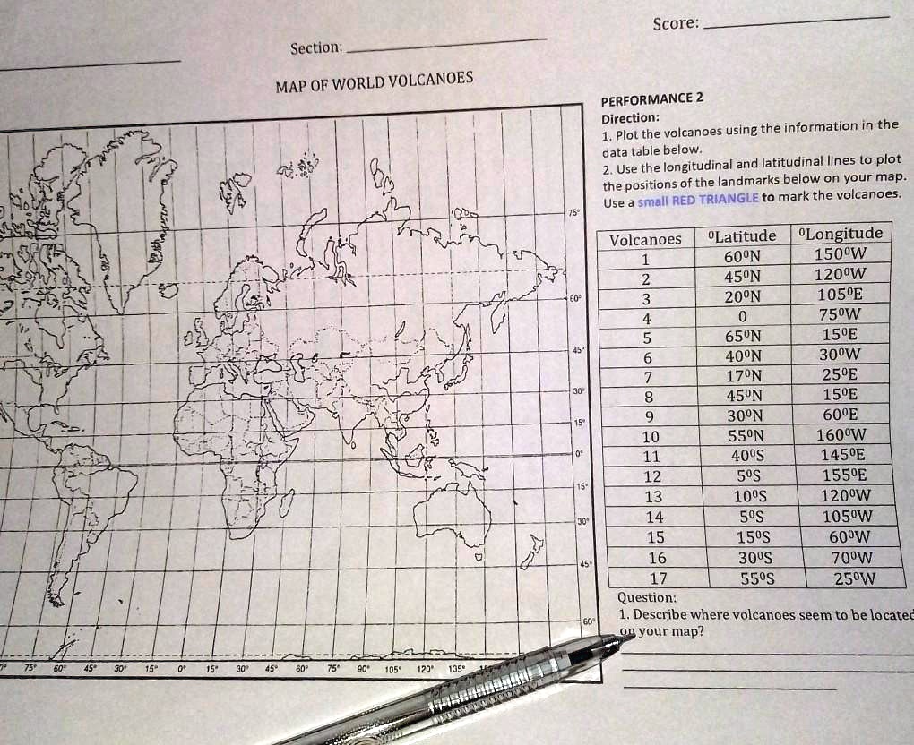 map of word volcanoes where be located the volcanoes score section map ...