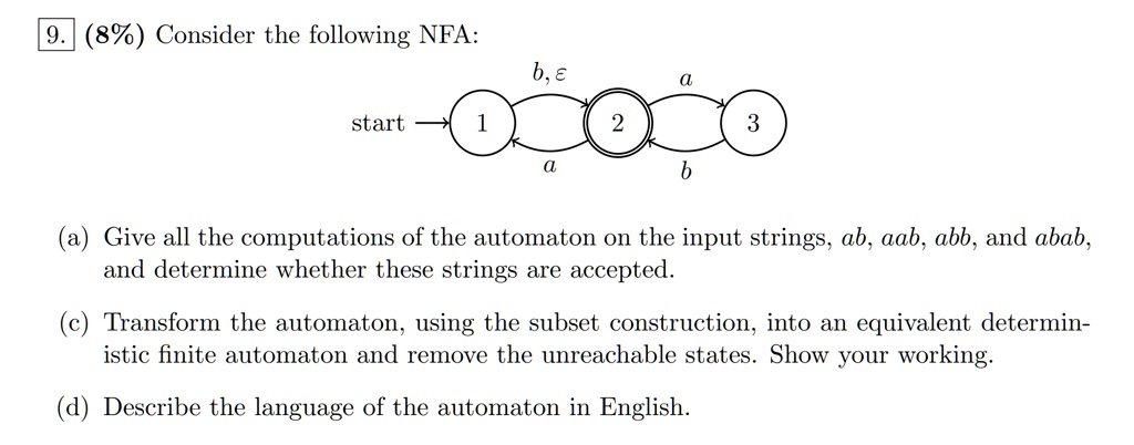 SOLVED: (8%) Consider The Following NFA: B, € Start Give All The ...