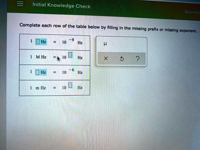 SOLVED Initial Knowledge Check Question Complete each row of the