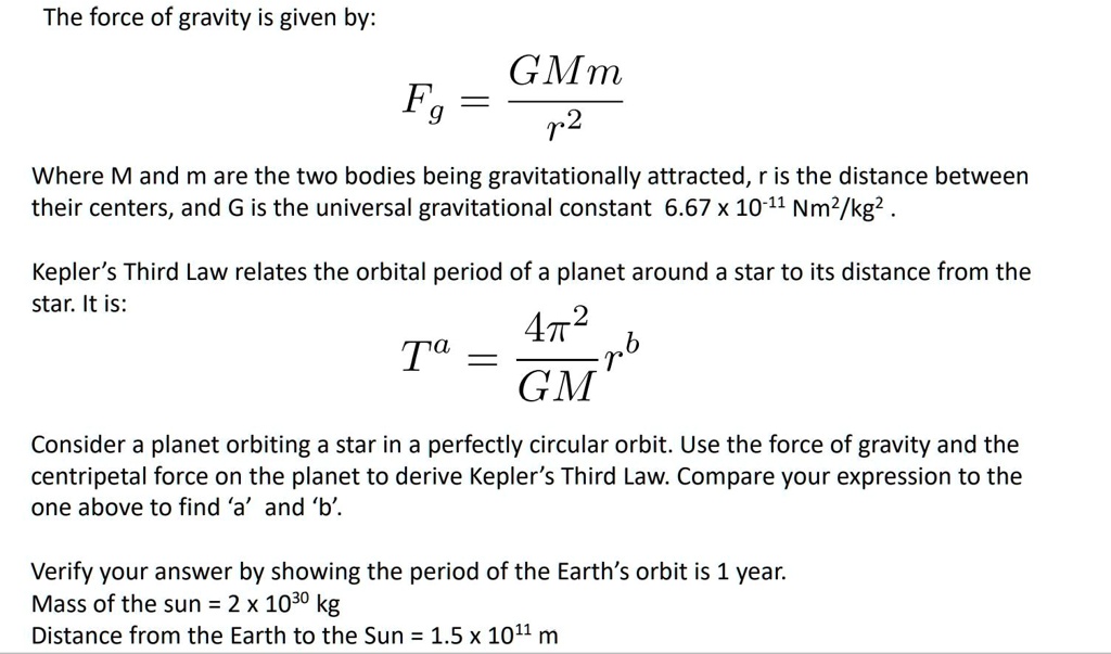 Solved The Force Of Gravity Is Given By Fg Gmmr2 Where M And M Are The Two Bodies 0377