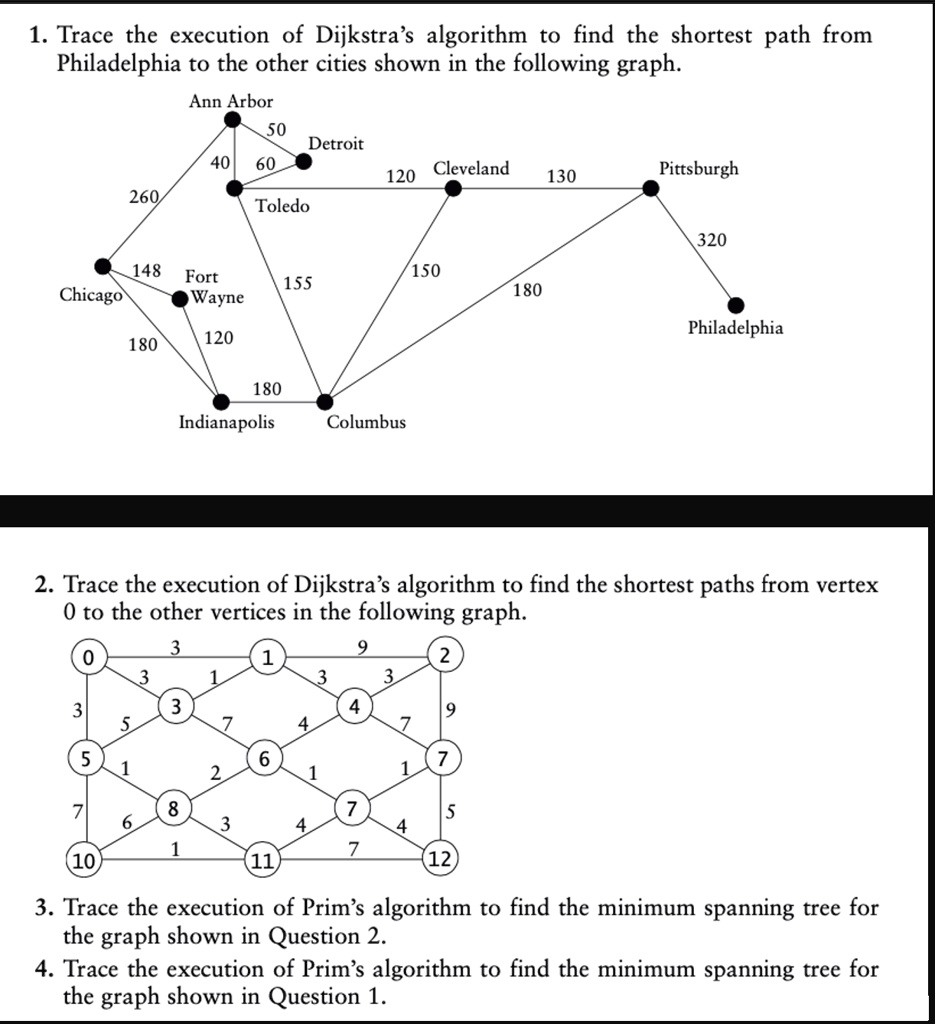 SOLVED: question 3 and 4 only Trace the execution of Dijkstra's ...