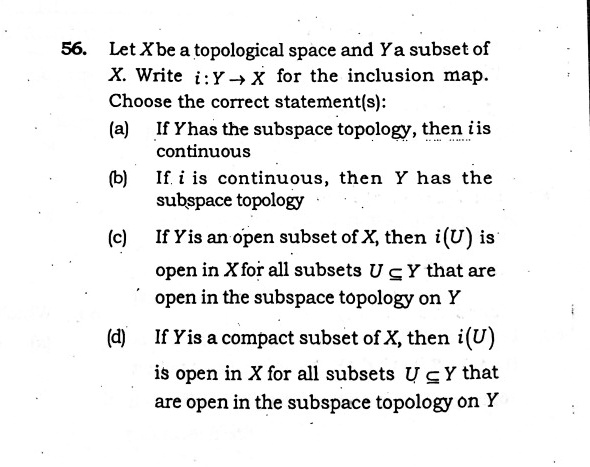 Solved 56 Let Xbe A Topological Space And Ya Subset Of X Write I Y X