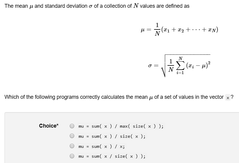 SOLVED The mean u and standard deviation o of a collection of Nvalues
