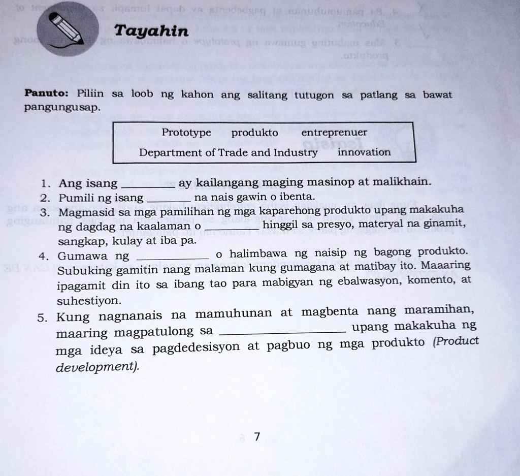 SOLVED: Tayahin Panuto: Piliin Sa Loob Ng Kahon Ang Salitang Tutugon Sa ...