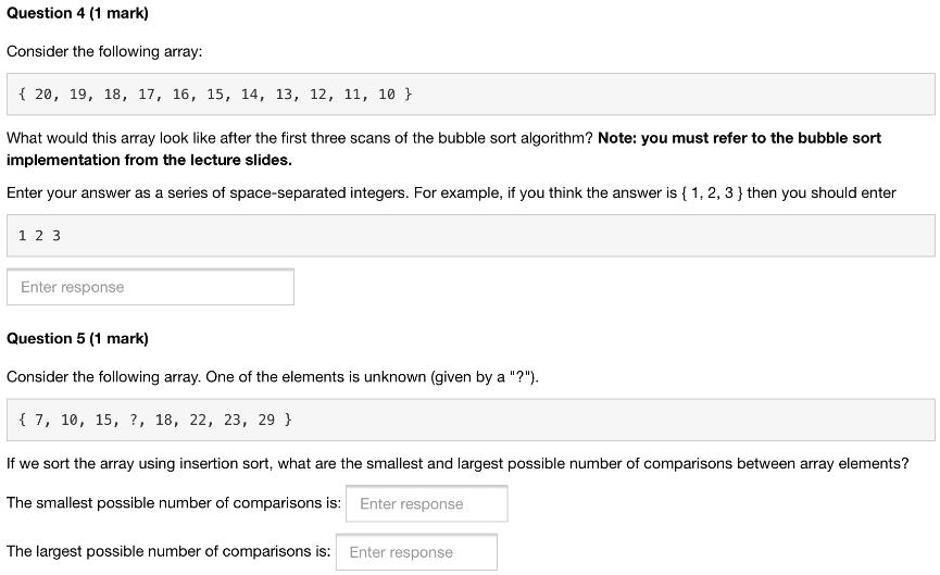 SOLVED: Question 5 (1 mark) Consider the following array. One of the ...