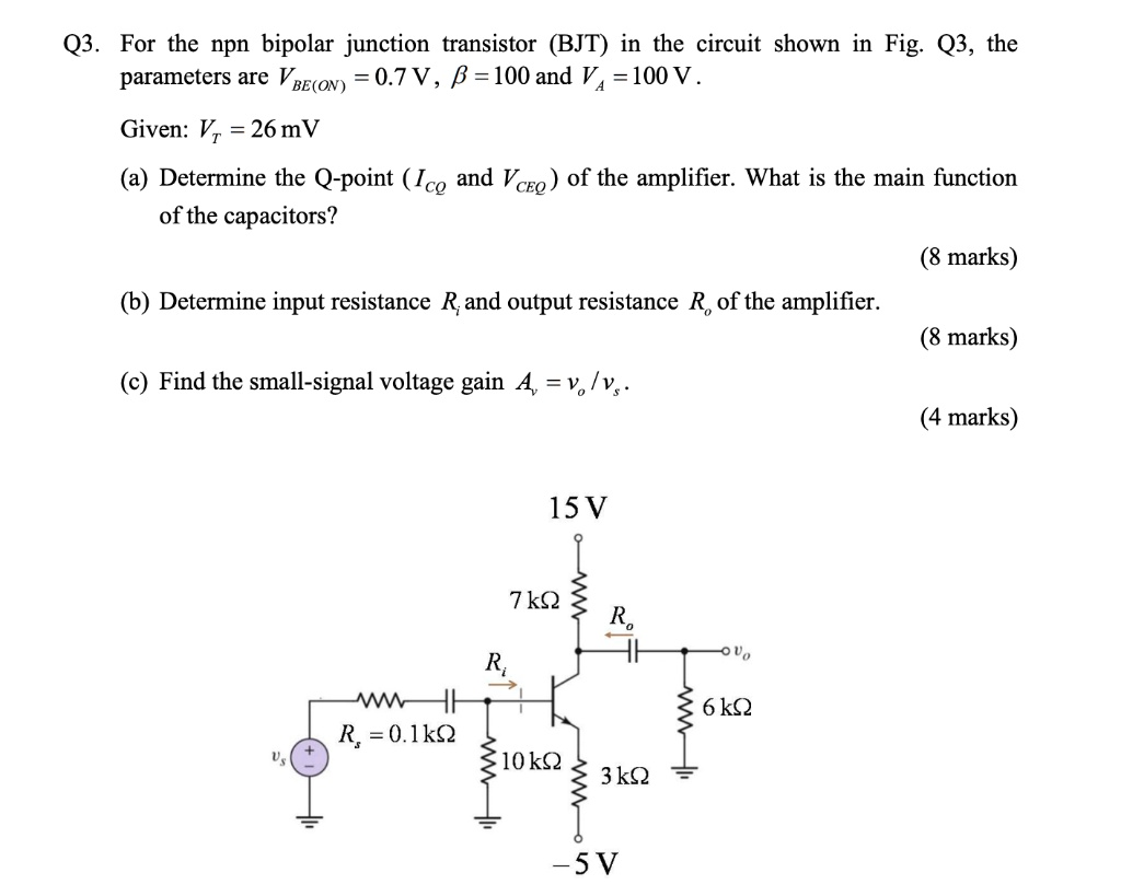 SOLVED: Q3. For the npn bipolar junction transistor (BJT) in the ...