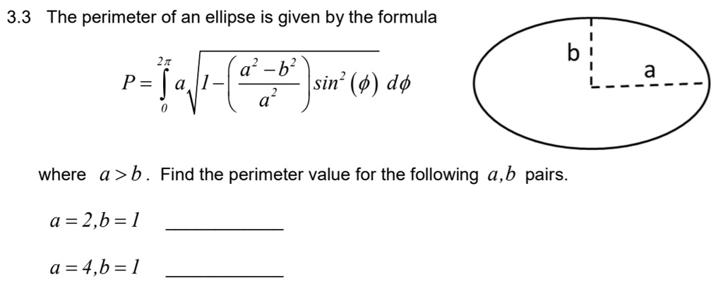 Using Matlab: 3.3 The perimeter of an ellipse is given by the formula b ...