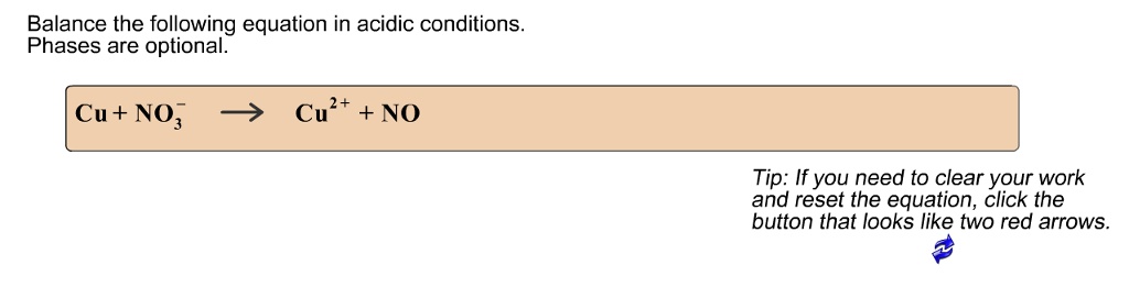 Solved Balance The Following Equation In Acidic Conditions Phases Are Optional Cu No Cul