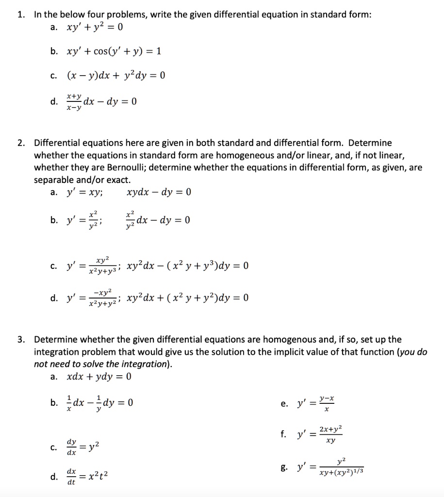 Solved In The Below Four Problems Write The Given Differential Equation In Standard Form Xy 2377