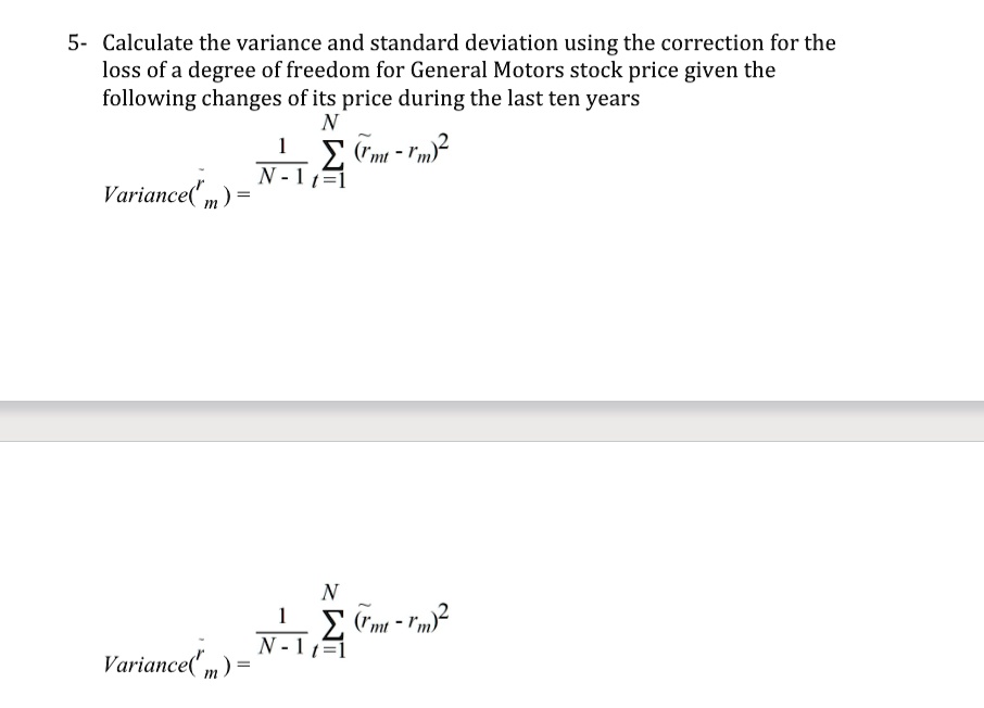 SOLVED 5 Calculate the variance and standard deviation using the