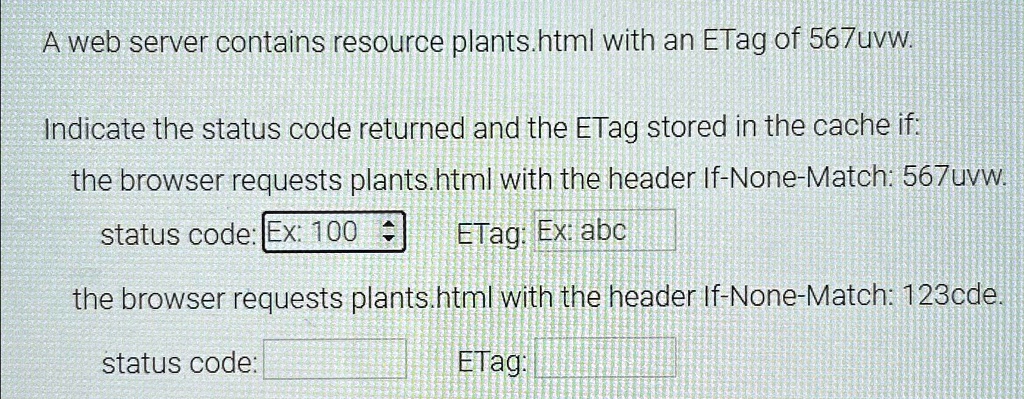 SOLVED: A web server contains resource plants.html with an ETag of ...