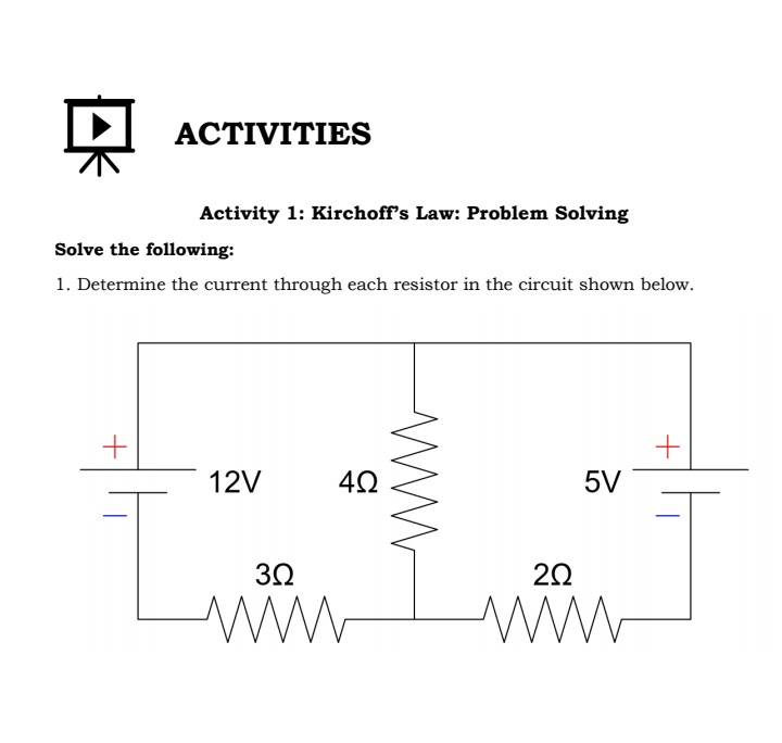 ACTIVITIES Activity 1: Kirchoff's Law: Problem Solving Solve the ...