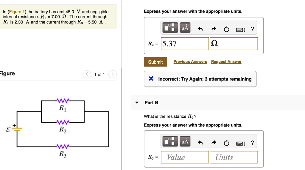 SOLVED (Figure 1) the battery has emf 45,0 V and negligible internal resistance. RI 7.00 9 The