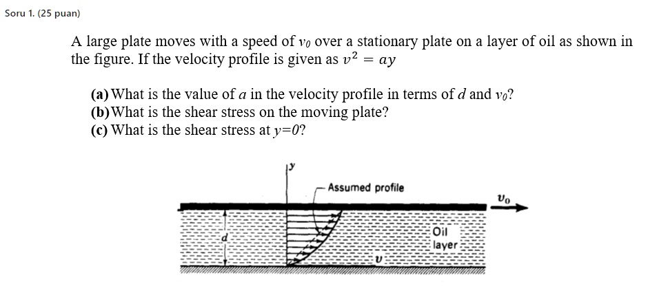 SOLVED: Soru 1.(25 puan) A large plate moves with a speed of vo over a ...