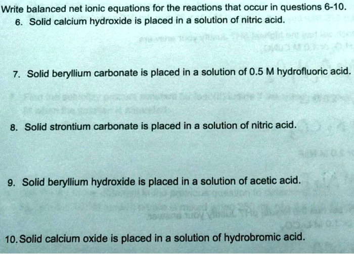 SOLVED Write balanced net ionic equations for the reactions that occur