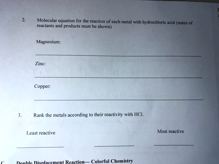 SOLVED: Molecular equation for the reaction of each metal with ...