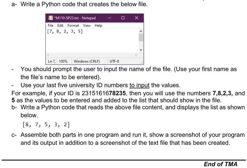SOLVED: Text: Write a Python code that creates the below file M110-SP23 ...