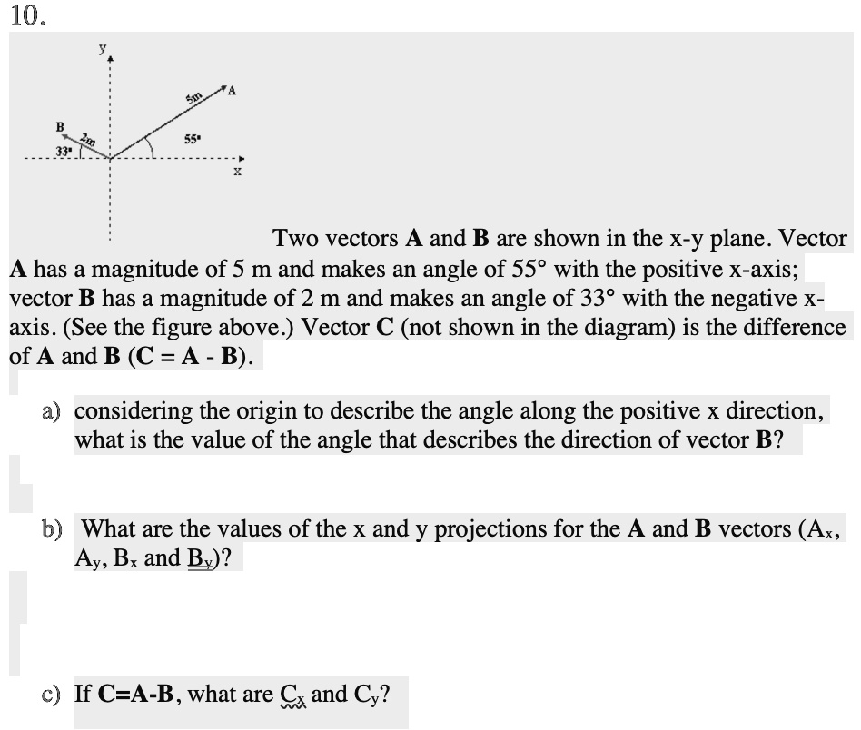 SOLVED: 10 Two Vectors A And B Are Shown In The X-Y Plane. Vector Has A ...