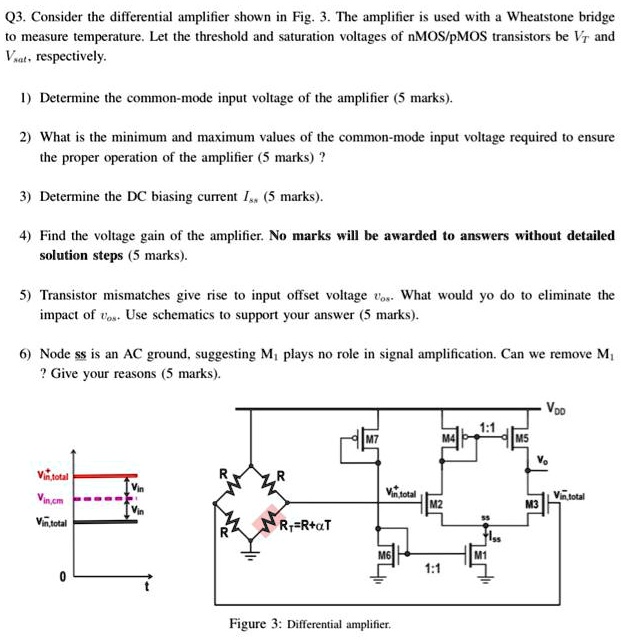 SOLVED: Q3: Consider the differential amplifier shown in Fig. The ...