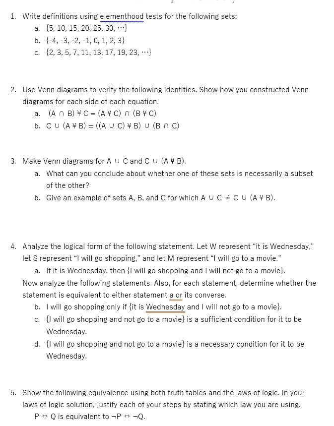 Solved Write Definitions Using Elementhood Tests For The Following Sets {5 10 15 20 25 30 { 4