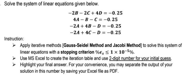 solve the system of linear equations given below 2b 2c 4d 025 4a b c ...