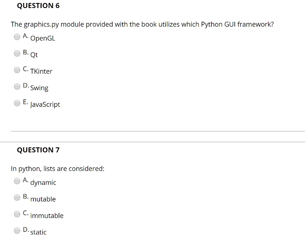 SOLVED: QUESTION 6 The Graphics.py Module Provided With The Book ...