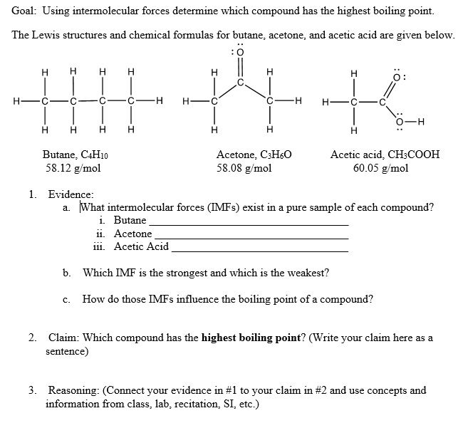 Goal: Using intermolecular forces determine which compound has the ...