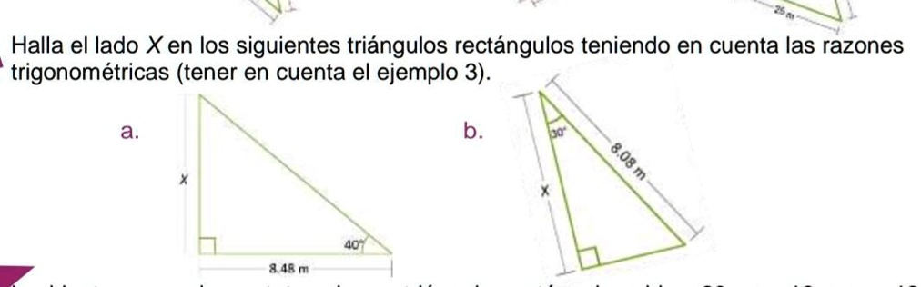 SOLVED: Halla el lado X en los siguientes triángulos rectángulos ...