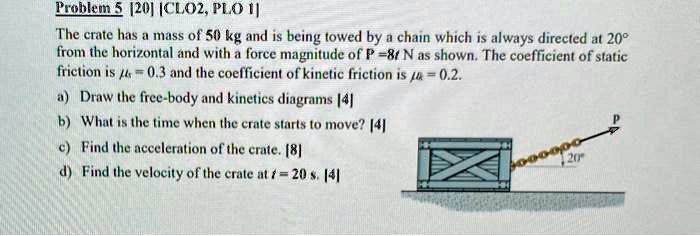 SOLVED: Problem 5 [20] (CLO2, PLO1): The crate has a mass of 50 kg and ...