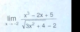 limx → -2(x^3 - 2x + 5)/(√(3x^2 + 4) - 2)