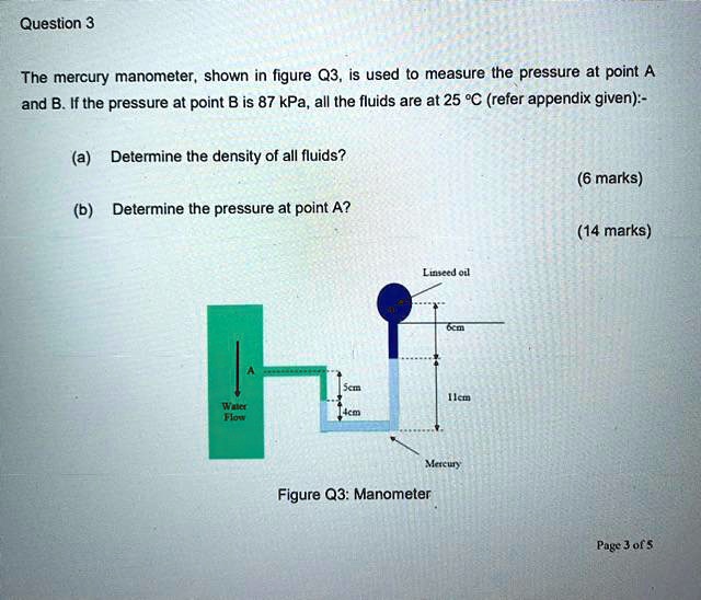 SOLVED The mercury manometer, shown in figure Q3, is used to measure