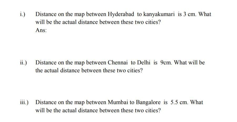 SOLVED: i.) Distance on the map between Hyderabad to kanyakumari is 3 ...