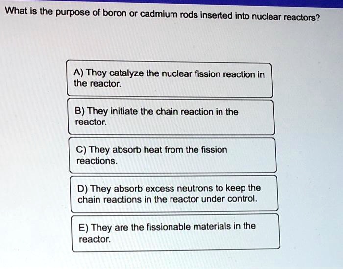 SOLVED What is the purpose of boron or cadmium rods inserted into