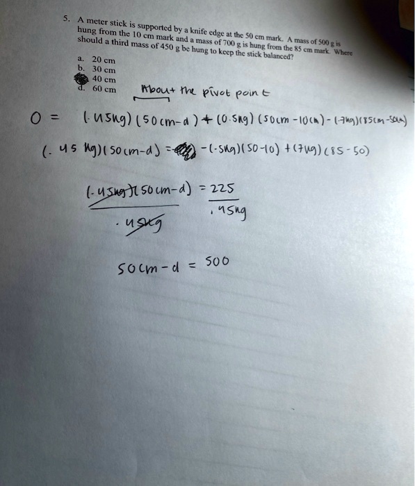SOLVED: A meter stick is supported by a knife edge at the 50 cm mark. A ...